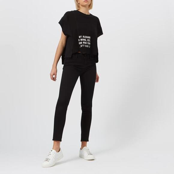 T by Alexander Wang Black Waffle Jersey Rib Combo Cap Sleeves Top Size Medium - Picture 1 of 14